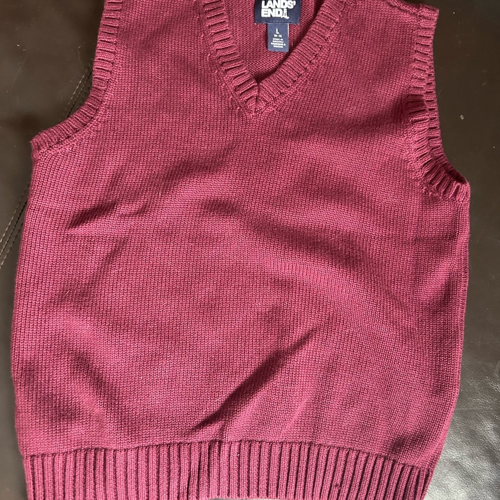 Lands' End Boy’s Burgundy V-Neck Sweater Vest